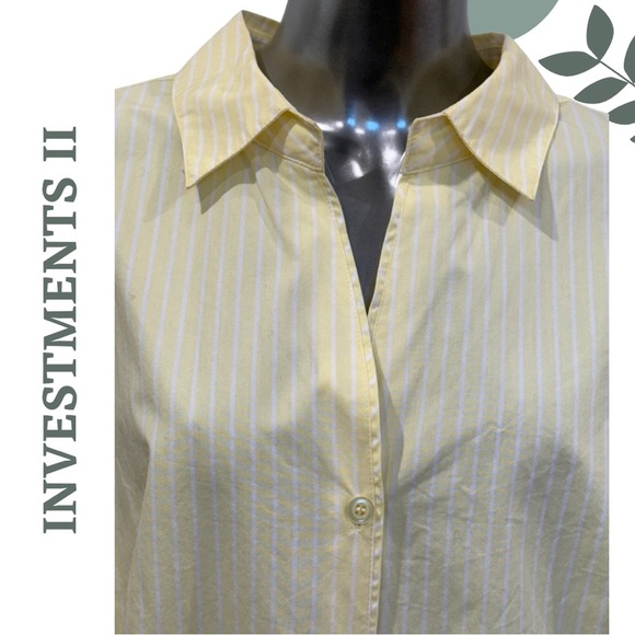 🛍️3/$40 Investments II Yellow Stripe Button-Down Collared Shirt Long Sleeve 16W - Picture 3 of 7